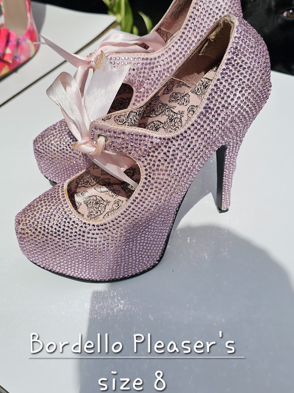 Pink Crystal Bordello Heels 7inch Heel